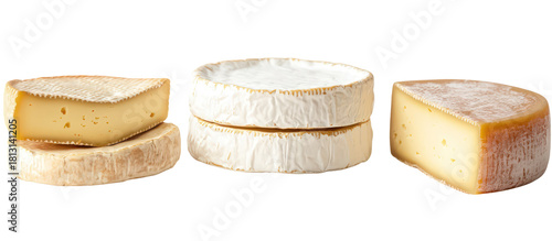 Assortment of french cheeses isolated on transparent background