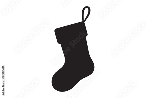 Christmas stocking icon, Christmas stocking black silhouette, winter festive socks design