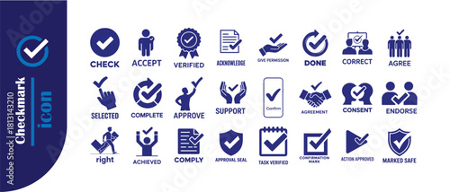 Checkmark icon set isolated on white background for web design, mobile app, and user interface