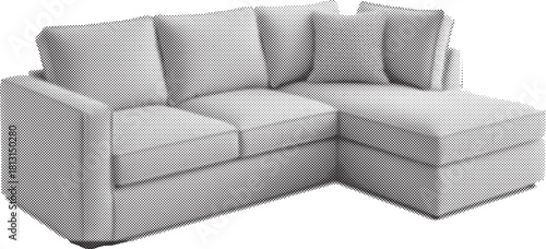 Halftone Perspective View of Modern Sand Upholstered Sofa