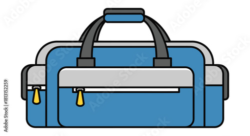 A blue and grey duffel bag with handles and zippers, perfect for travel or gym