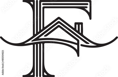 Stylized letter f with house roof logo