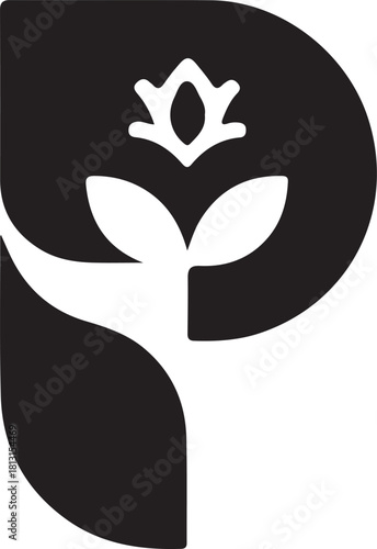 Stylized plant within p-shape logo