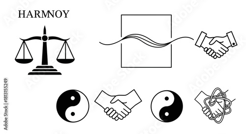 Achieve balance and agreement with these professional symbols representing justice, harmony, partnership, and unity for modern business concepts.