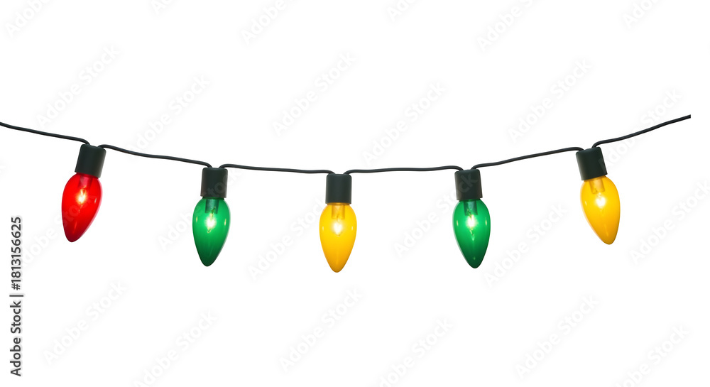 Naklejka premium Colorful christmas lights string decoration isolated on transparent background
