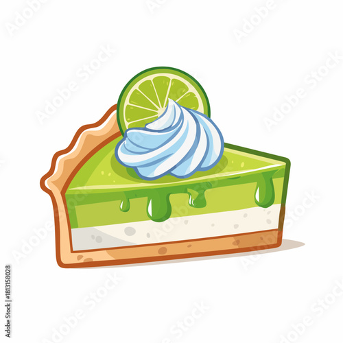 A simple flat vector icon of a delicious slice of key lime pie with whipped cream