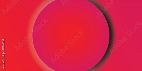 A bold abstract background featuring bright red and pink circular gradients with soft shadows.