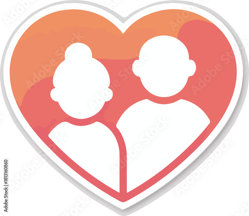 Elderly couple vector icon in a heart shape representing love and care for seniors and family