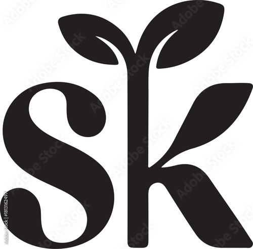 Sk monogram logo with plant sprout