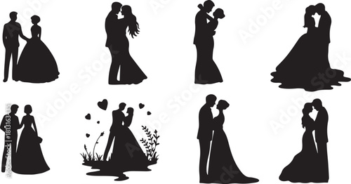 Wedding Couple Silhouette Black Vector 