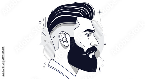 Stylish man with a beard and modern haircut in profile view.