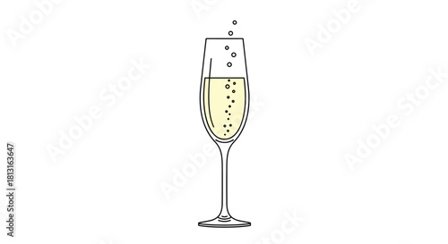 A minimalist illustration of a champagne flute filled with bubbly golden champagne.
