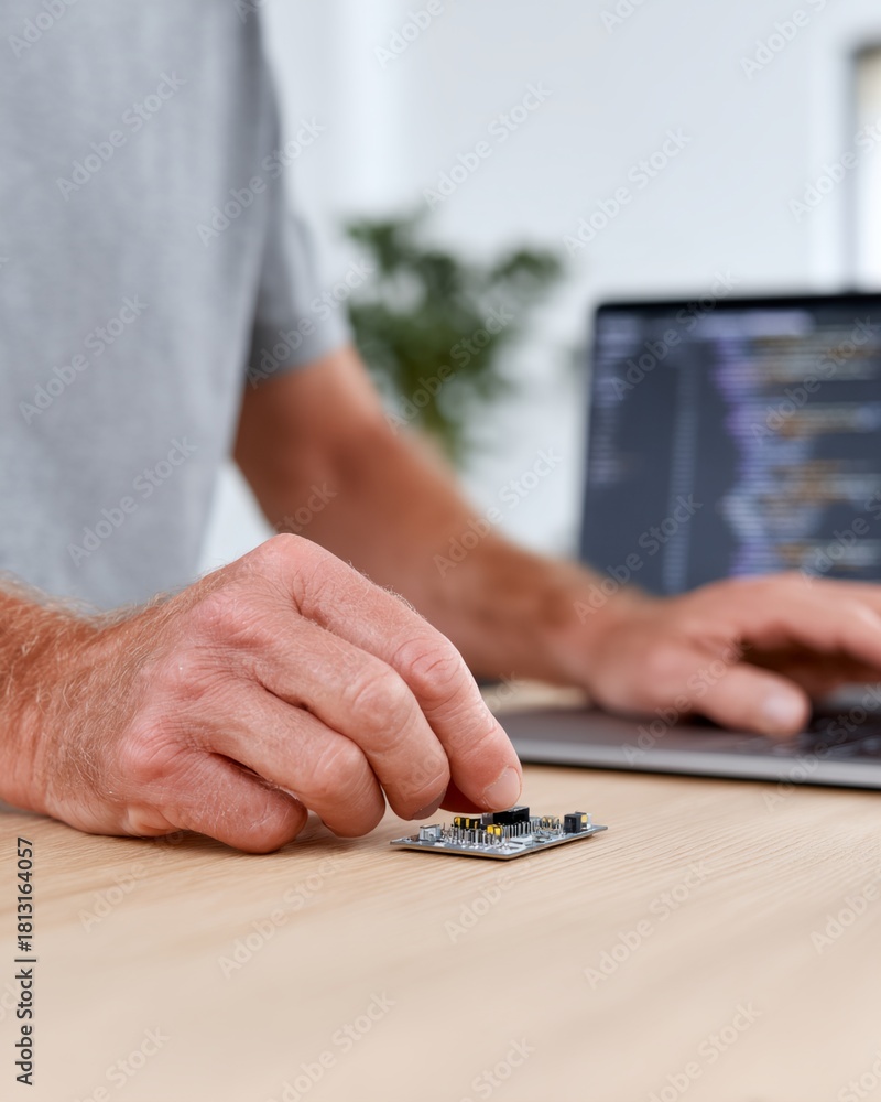 Fototapeta premium Man is typing on a laptop computer
