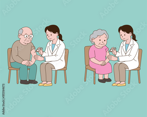 a vaccinated old man. Minimal line illustration style.