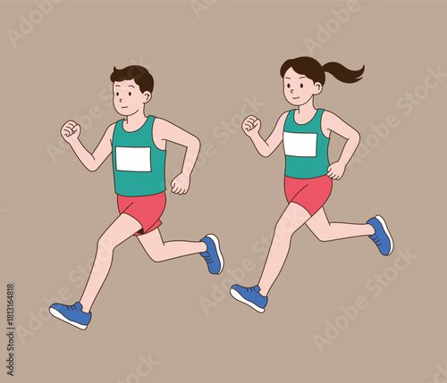 running marathon runners. Minimal line illustration style.