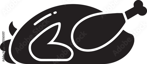 Roasted Turkey Silhouette Black Vector Illustration