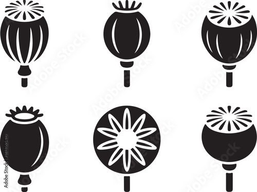 Opium poppy icon vector silhouette illustration isolated on white background