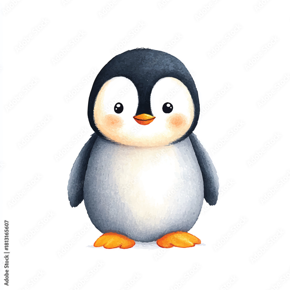 Fototapeta premium Cute Cartoon Penguin Watercolor Illustration