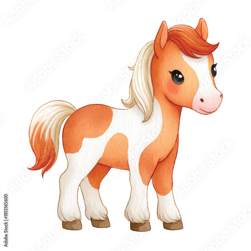 Cute Cartoon Pony Watercolor Illustration
