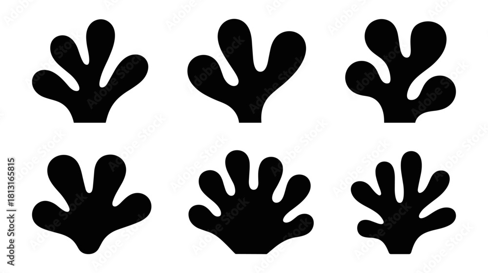 Fototapeta premium Six black organic shapes isolated on white background