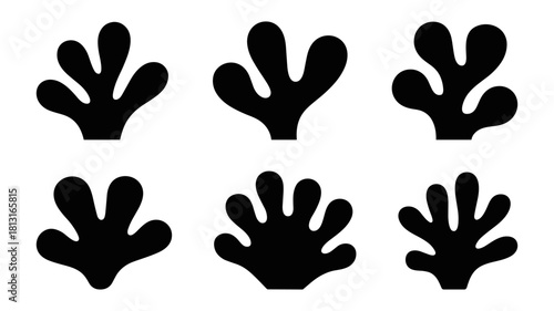 Six black organic shapes isolated on white background