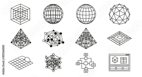 Modern geometric shapes and data structures for innovative digital design and abstract concepts