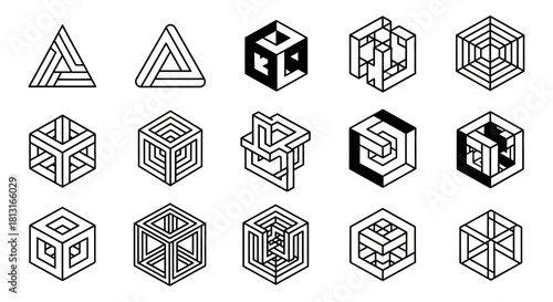 Discover mind bending optical illusions featuring impossible shapes, geometric patterns and abstract 3D forms perfect for design projects