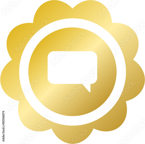 Gold rosette speech bubble chat icon for New Year social media