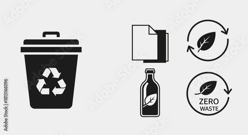 Eco friendly recycling symbols and zero waste icons promoting sustainability and environmental responsibility for modern brands