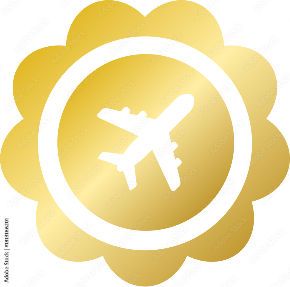 Fototapeta premium Gold rosette airplane flight icon for Lunar New Year travel deal