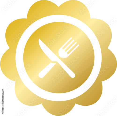 Luxury gold cutlery fork spoon icon for New Year dinner menu