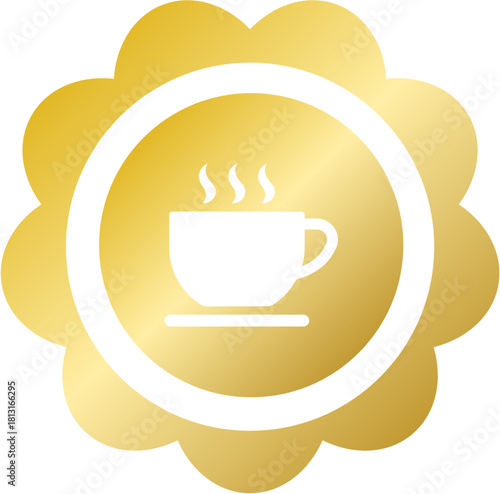 Gold rosette cafe hot drink cup icon for New Year beverage
