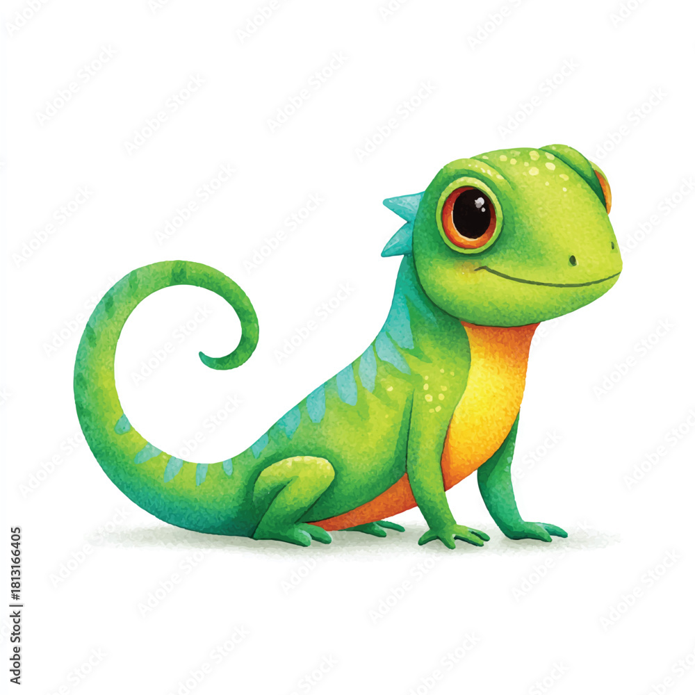 Obraz premium Cute Cartoon Lizard Illustration with Big Eyes and Friendly Smile