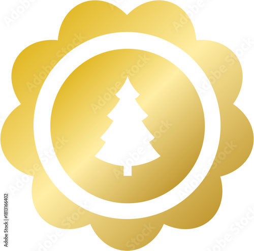 Gold rosette Christmas tree pine icon for holiday season sale