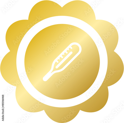 Shiny gold thermometer temperature icon for medical health check