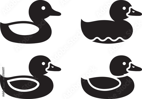 Duck swimming icon and logo silhouette illustration white background 