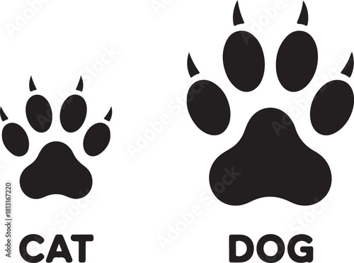 Cat and Dog Paw Prints Illustration with Labels