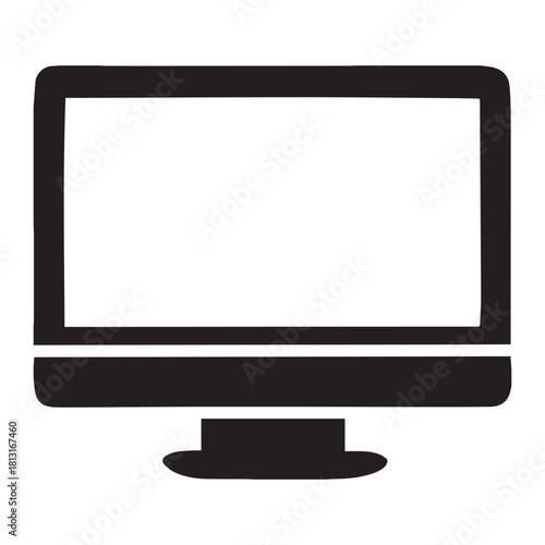 Modern computer monitor display icon simple silhouette graphic representing technology and digital devices for various applications