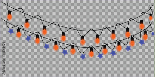 Festive Orange Lights and Blue Stars