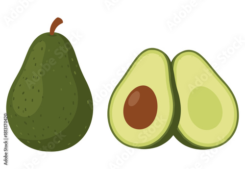 Pear and Avocado Fresh Fruit Cartoon Illustration