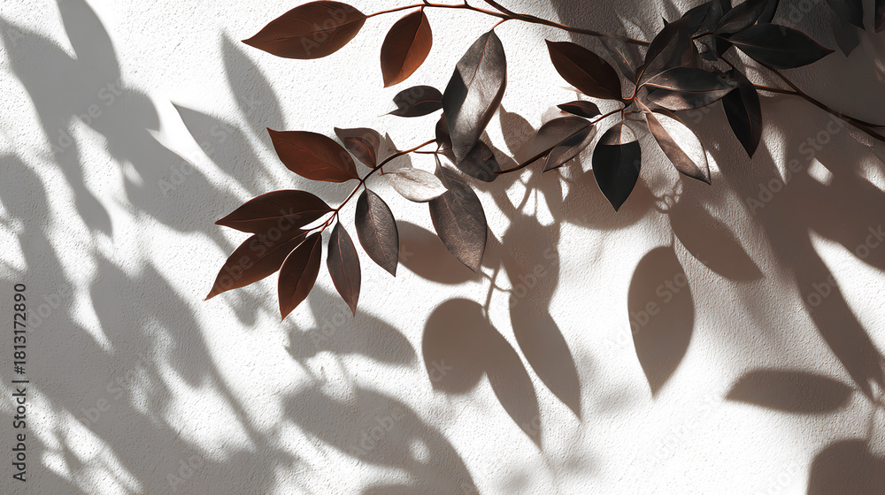Fototapeta premium shadow overlay effect of realistic abstract natural tree leaves shadow on white wall background,summer sunlight abstract shadow overlay Stock Illustration