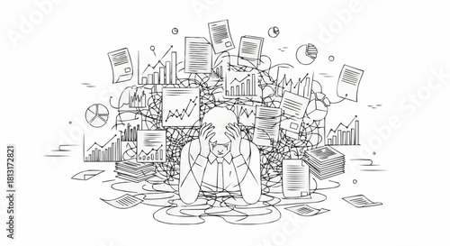Overwhelmed by Data - A Person Surrounded by Charts and Graphs.