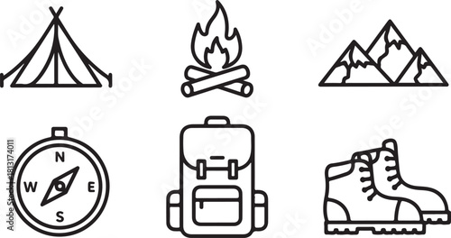 Camping Adventure Icon Set – Outdoors, Hiking & Nature Elements
Minimalist Wilderness Icons – Camping, Mountains, Compass & Fire
Outdoor Survival Line Art – Boots, Tent, Knife & Campfire Designs