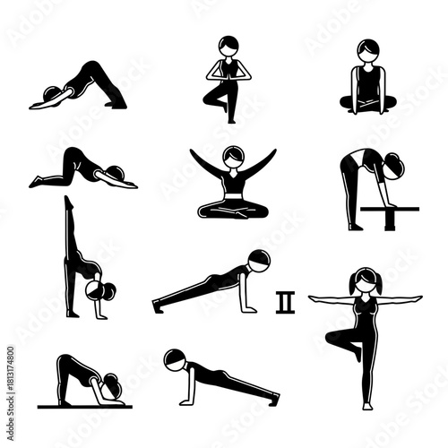 Diverse group of people performing various yoga poses for wellness, fitness, and mindful movement