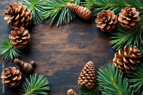 A rustic arrangement of pine cones, branches, and sprigs, perfect for autumnal or winter decorations Ideal for crafting, holiday projects, and natural home decor , warm, woodland