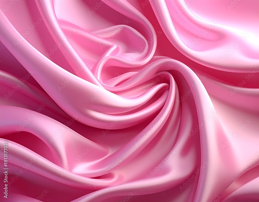 Fototapeta premium Close-up of swirling, delicate pink fabric. Soft curves and light create a dreamy, luxurious feel. Focus on the gentle folds