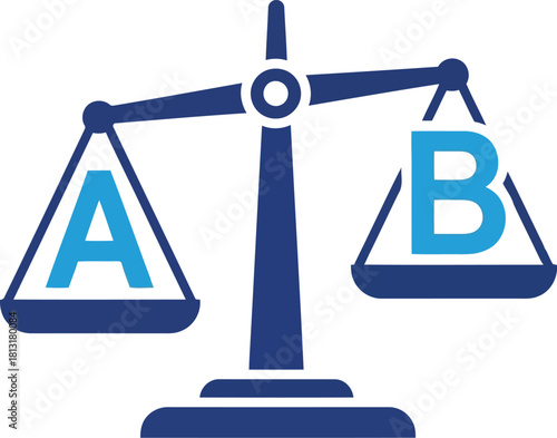 A and b options balance scale icon for comparison, analysis, and decision making