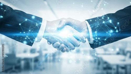 Symbolic handshake animation with digital network, creating connections with trust