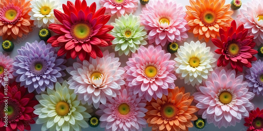Fototapeta premium Vibrant Floral Background: Close-up of Multi-Colored Gerbera Daisy Flowers