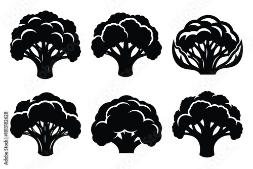 simple farm  cauliflower symbol silhouette icon set. Agriculture, farming silhouette icons